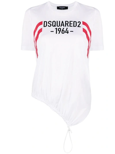 Shop Dsquared2 Logo-print Drawstring-hem T-shirt In White