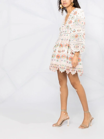 Shop Zimmermann Printed Puff-sleeve Mini Dress In Neutrals