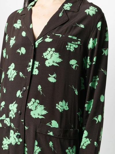 Shop Ganni Floral-print Long-sleeve Shirt In Brown