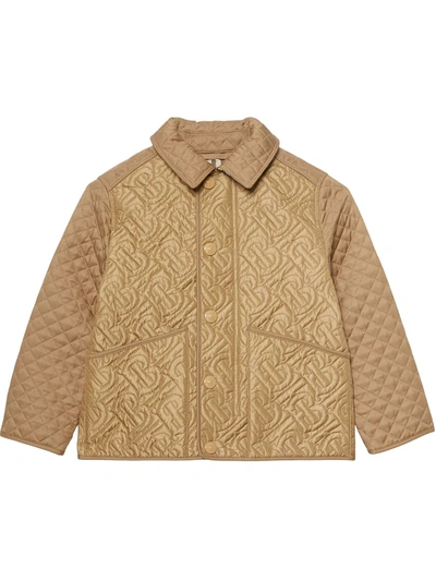 Shop Burberry Quilted Logo Jacket In Brown