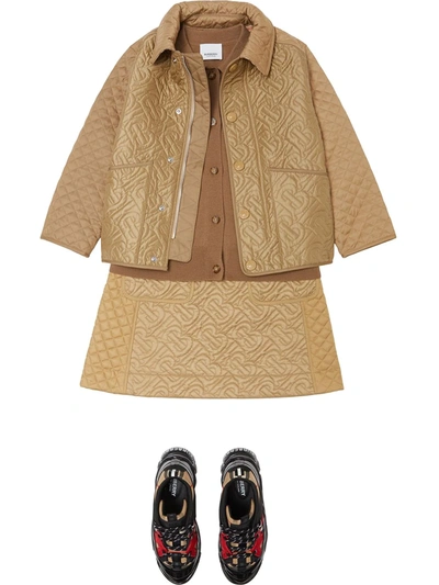 Shop Burberry Quilted Logo Jacket In Brown