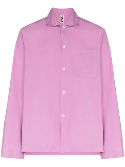 Shop Tekla Organic Cotton Pajama Shirt In Purple