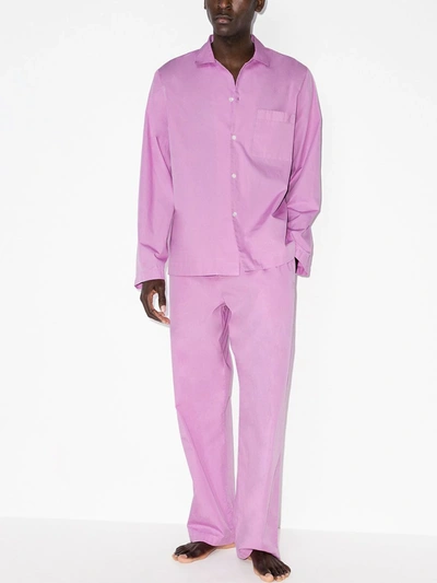 Shop Tekla Organic Cotton Pajama Shirt In Purple