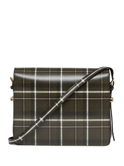 Shop Burberry Grace Tartan-print Shoulder Bag In Green