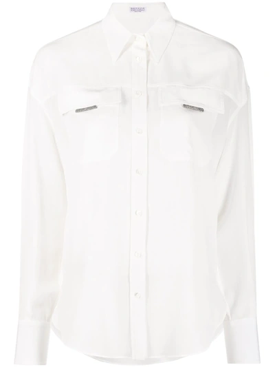 Shop Brunello Cucinelli Monili Chain Flap Pocket Shirt In White