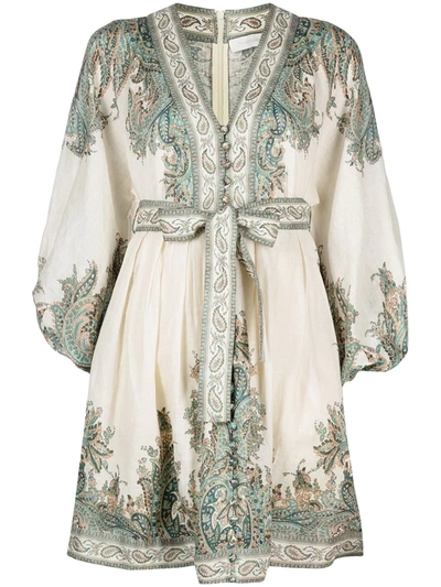 Shop Zimmermann Paisley-print Balloon-sleeved Dress In Blue