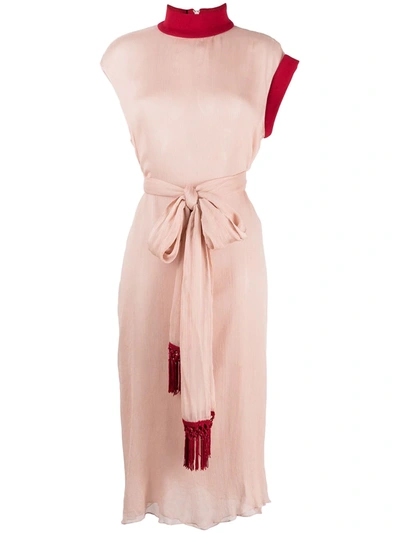 Shop Atu Body Couture Waist-tied Midi Silk Dress In Neutrals