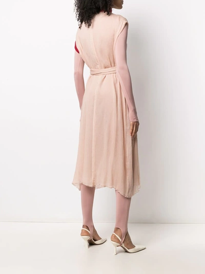 Shop Atu Body Couture Waist-tied Midi Silk Dress In Neutrals