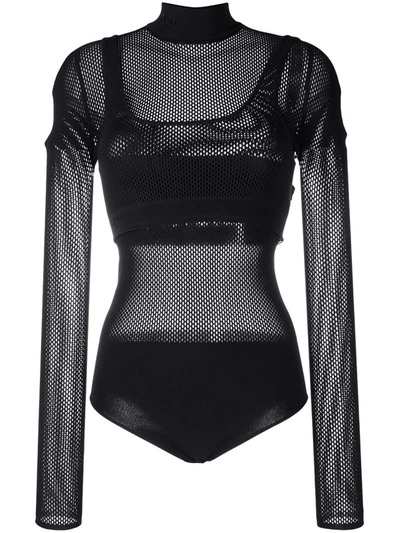 Shop Fendi Layered Mesh Bodysuit In Black