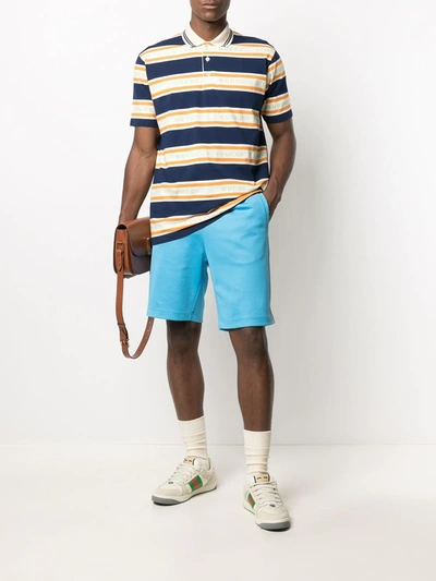 Shop Gucci Striped Polo Shirt In Blue