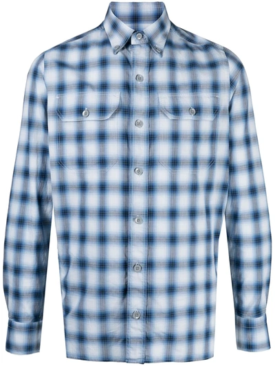 Shop Tom Ford Check Print Cotton Shirt In Blue