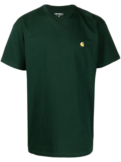 Shop Carhartt Chase Embroidered Logo Cotton T-shirt In Green