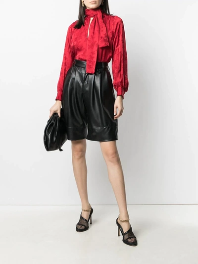 Pre-owned Saint Laurent Floral Pussy Bow Blouse In Red