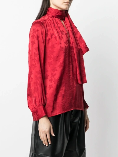 Pre-owned Saint Laurent Floral Pussy Bow Blouse In Red