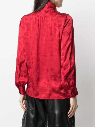 Pre-owned Saint Laurent Floral Pussy Bow Blouse In Red