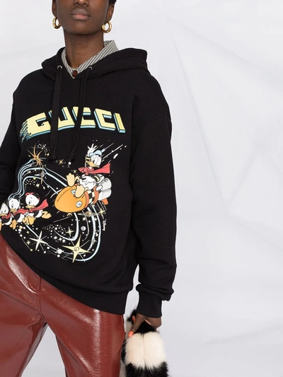 Gucci X Disney Donald Duck Cotton Hooded Sweatshirt In Black | ModeSens