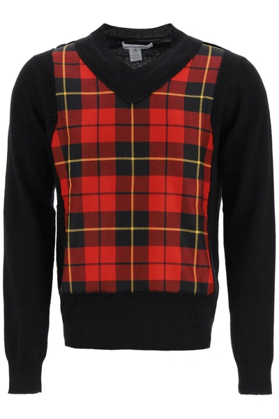 Shop Comme Des Garçons Shirt V-neck Checkered Sweater In Black Check Red (black)