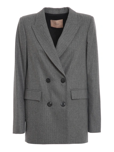 Shop Twinset Pinstripe Wool Blend Blazer In Light Grey