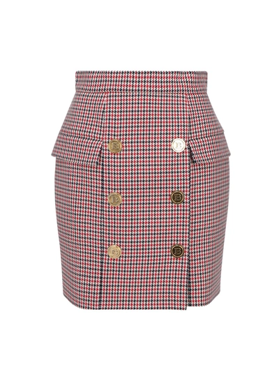 Shop Balmain Houndstooth Patterned Dome Skirt In Red