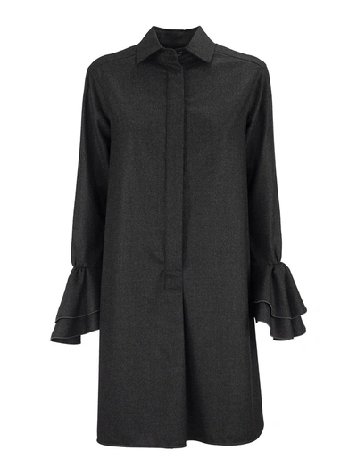 Shop Max Mara Segovia Wool Flannel Dress In Dark Grey