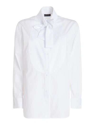 Shop Emporio Armani Bow Trim Cotton Shirt In White