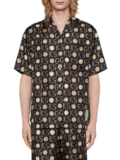 Shop Gucci Ken Scott X  Print Silk Bowling Shirt In Black