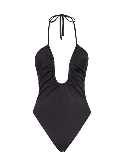 Shop Fendi U-neck Ruched Swimsuit In Black