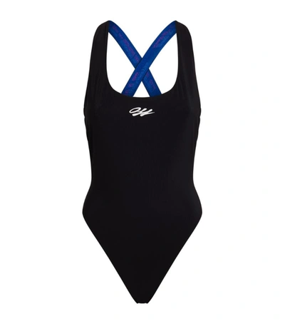 Shop Off-white Logo Tape-detail Swimsuit