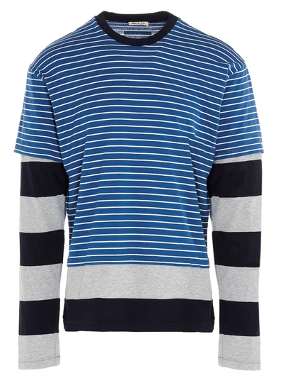 Double Stripe Layered Long Sleeve T-shirt In Light Blue