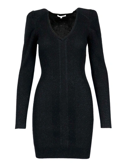 Shop Patrizia Pepe Long Sleeved Wool Blend Dress In Black