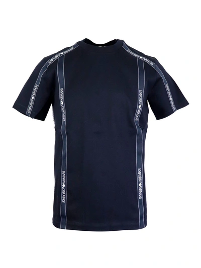 Shop Emporio Armani Logo Tape Cotton T-shirt In Blue