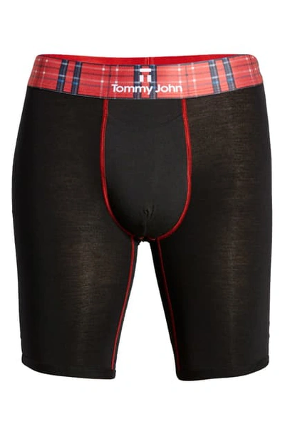 Shop Tommy John Second Skin Boxer Briefs In Black W Haute Red Stitch