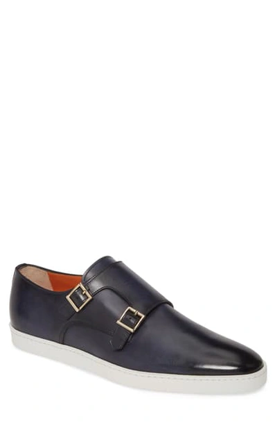 Shop Santoni Freemont Double Monk Strap Shoe In Blue