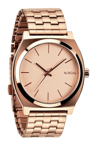 Shop Nixon The Time Teller Watch, 37mm In Rose Gold