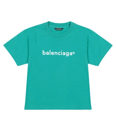 Shop Balenciaga Logo Cotton Jersey T-shirt In Green