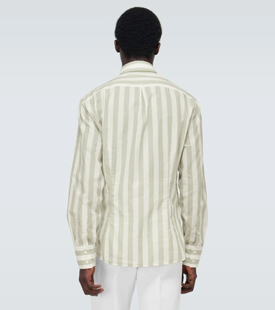 Shop Brunello Cucinelli Striped Long-sleeved Shirt In Green