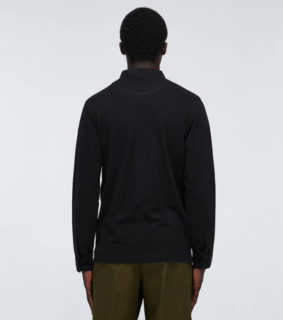 Shop Sunspel Riviera Long-sleeved Polo Shirt In Black