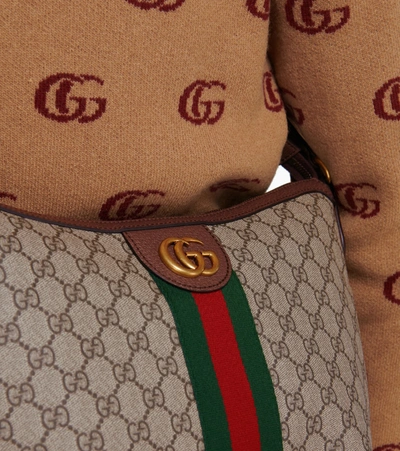 Shop Gucci Ophidia Gg Shoulder Bag In Beige
