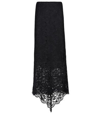 Shop Paco Rabanne Floral Lace Midi Skirt In Black