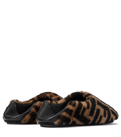 Leather-trimmed Logo-print Shearling Collapsible-heel Slippers In Brown | ModeSens