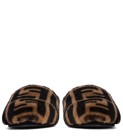 Shop Fendi Ff Shearling Slippers In Brown