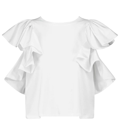 Shop Alexander Mcqueen Ruffled Cotton Jersey T-shirt In White