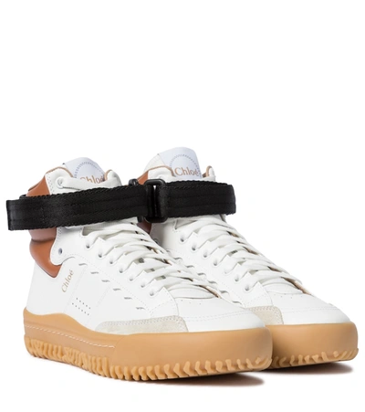 Shop Chloé Franckie Leather Sneakers In White