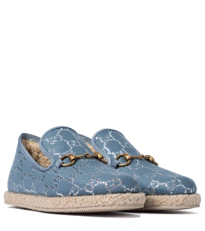 Shop Gucci Horsebit Gg Loafers In Blue