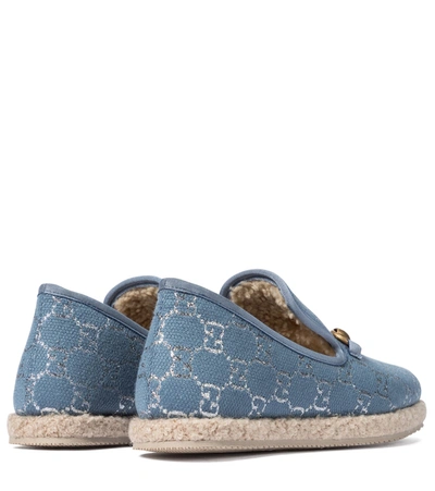 Shop Gucci Horsebit Gg Loafers In Blue