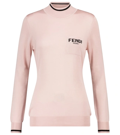Shop Fendi Logo Silk Turtleneck Sweater In Pink