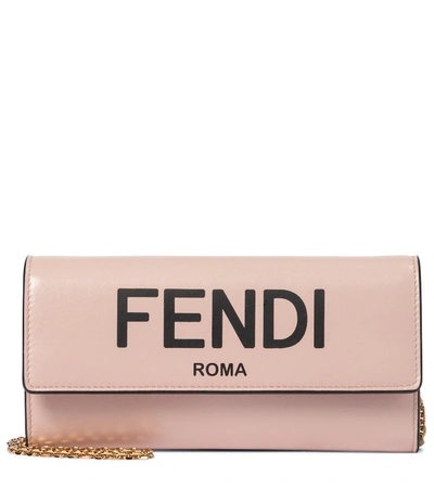 Shop Fendi Leather Clutch In Pink