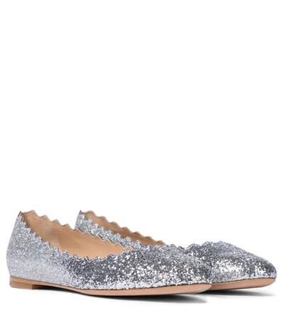 Shop Chloé Lauren Glitter Ballet Flats In Silver