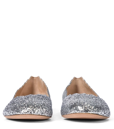 Shop Chloé Lauren Glitter Ballet Flats In Silver