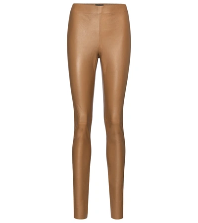 Shop Joseph High-rise Leather Leggings In Brown